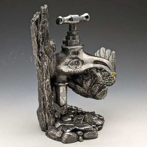 純銀張り彫刻 小鳥と蛇口 フィギュリン 567g 高さ15cm 英国 カントリーアーティスト社